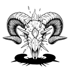 Ram Skull with Horns Illustration Profile.