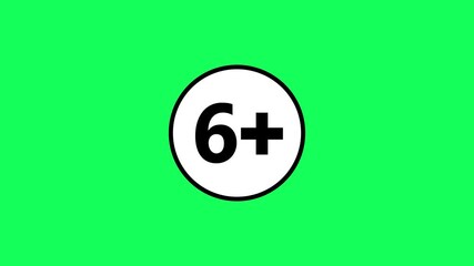 White circle with black 6 plus symbol on bright green background children kids