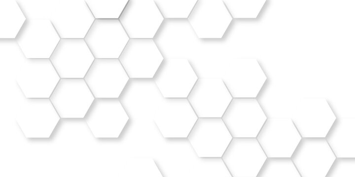 Abstract white 3d hexagonal surface with geometric wave line, light white hexagonal tile pattern, abstract white honeycomb structure featuring organic geometric patterns creates a modern design.