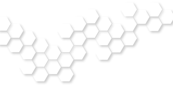 Abstract white 3d hexagonal surface with geometric wave line, light white hexagonal tile pattern, abstract white honeycomb structure featuring organic geometric patterns creates a modern design.