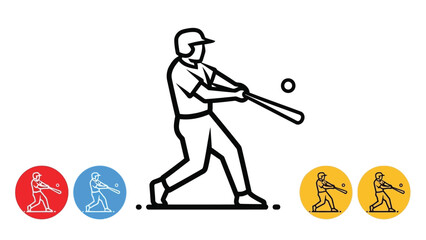Baseball player swinging bat with colorful icons