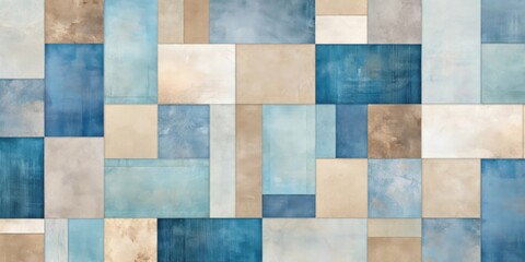 Abstract Geometric Composition of Textured Rectangles in Earthy Tones and Subtle Blues