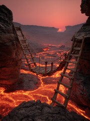 Perilous Bridge Crossing a Molten Lava River.