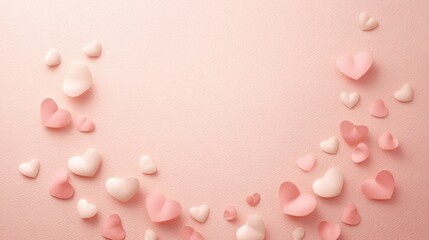 Pink background with many hearts scattered around it. Valentines day.