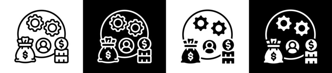 Financial System Icon Set In Black And White Filled Style Collection