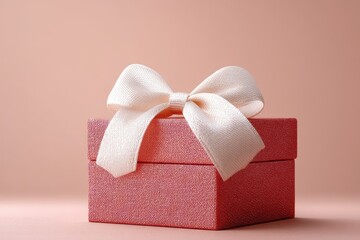 Red box with a white bow on top of it. Valentines day.