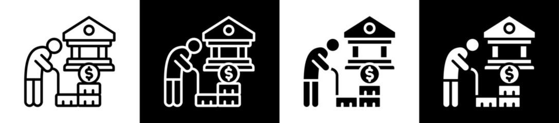 Pension Fund Icon Set In Black And White Filled Style Collection