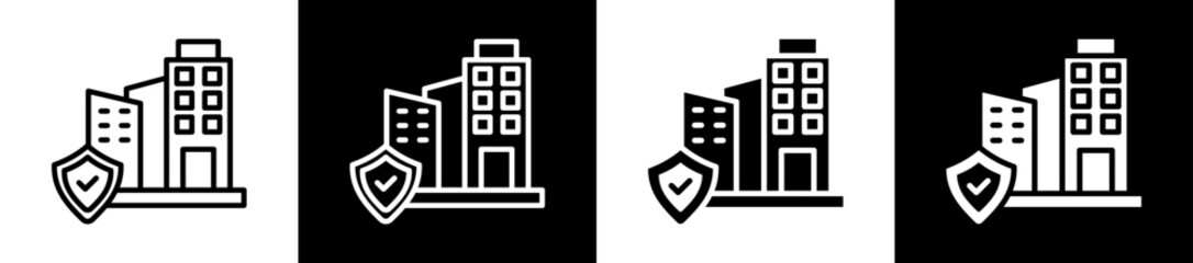 Insurance Company Icon Set In Black And White Filled Style Collection