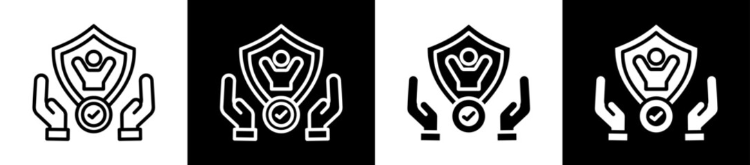 Guardianship Icon Set In Black And White Filled Style Collection