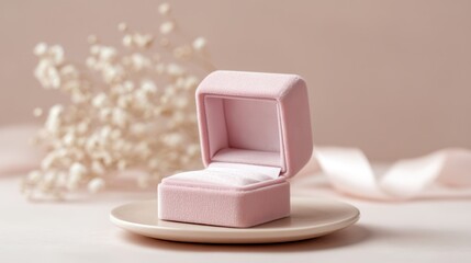 Pink velvet box with a ring inside of it