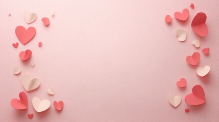 Pink background with a lot of hearts scattered around it. Valentines day.