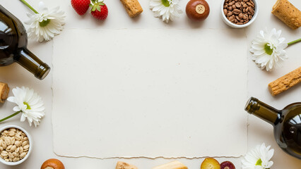 Elegant Qingming festival background with paper copyspace background and floral food border. Clean spring design background with space for text