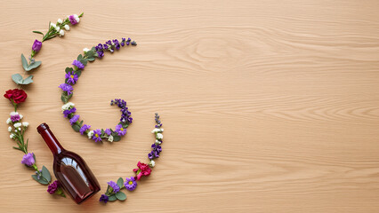 Floral wood Qingming festival background with natural copyspace background and spring flower curve. Elegant spring design background with space for text