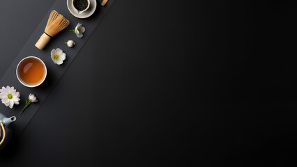 Luxury Qingming festival background with dramatic copyspace background and modern tea ritual composition. Sophisticated spring design background with space for text