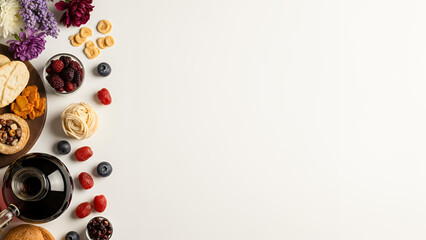 Modern Qingming festival background with clean copyspace background and spring fruit arrangement. Elegant design background with space for text