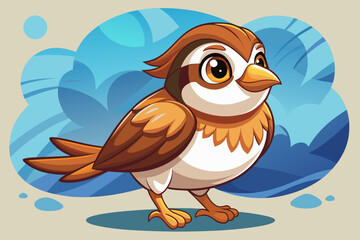 A cute cartoon sparrow illustrated in colorful vector style with soft shapes and friendly expression, ideal for children books, educational designs, and playful branding.