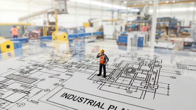 Factory worker looking at an industrial plan for the concept of industry manufacturing.