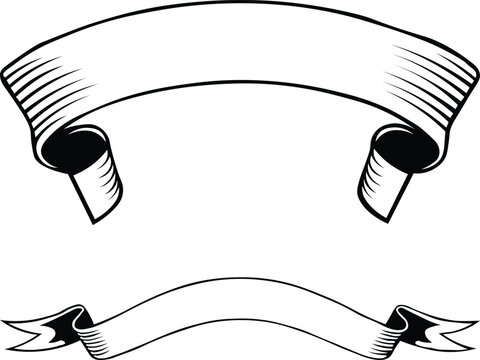 two handdrawn vintage banners and ribbons vector art in black and white, scroll banner set 