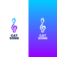 cat logo with musical note symbol with unique style and cheerful coloring