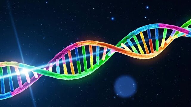 A vibrant animation of DNA double helix for the concept of biology and genetics.