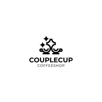 two cups facing each other and a star accent for a contemporary coffee shop logo