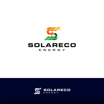 letter S with solar panel accent, green energy and environment for solar system and eco-friendly energy logo