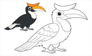Cute Hornbill Coloring Page for Kids. Simple Bird Line Art © HAPPY KIDS