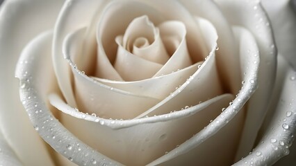 Fototapeta premium Extreme Close-up of a Dew- Kissed White Rose flower bloom