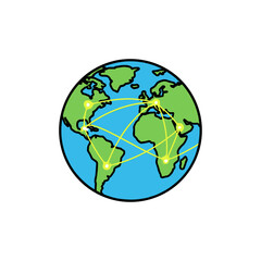 global map with illuminated shipping routes for international trade blogs, logistics websites, world connectivity presentations, geography education and commercial posters, with copy space