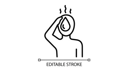 Person feeling stressed with hand on forehead and sweat drops