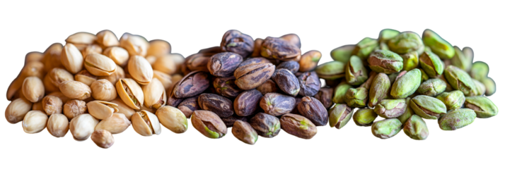 Three clusters of granular items in various shades