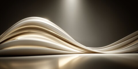 Smooth abstract white and champagne flowing curves with spotlight for elegant backgrounds.


