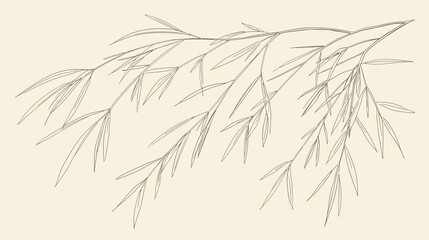 Obraz premium Ranting willow halus dengan daun di latar belakang krem