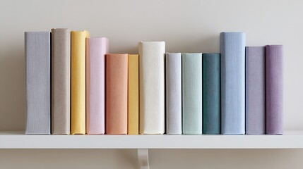 Pastel colored rolls of fabric on a white shelf pastel colors fabric rolls