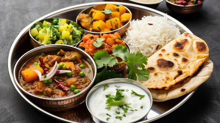 Traditional Indian Vegetarian Thali Meal.