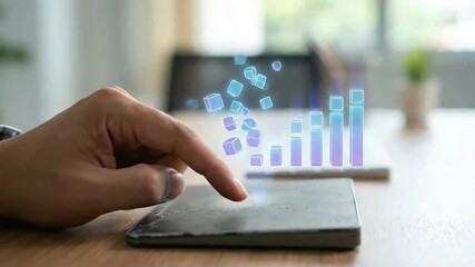 AI driven process efficiency concept. A hand manipulating digital growth graphics above a smartphone. - Powered by Adobe