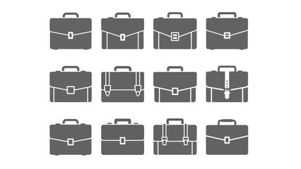 Collection of modern briefcase icons in gray