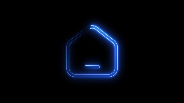 Glowing Blue House with Door Neon Light Outline on Black Background Real Estate Technology Symbol house real estate symbol