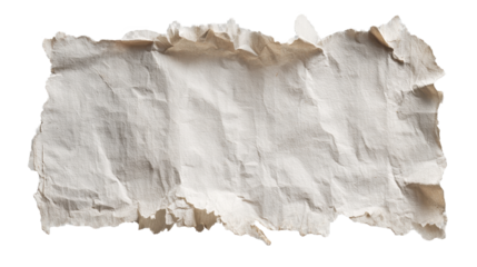 Crumpled vintage paper with rough torn edges showing aged texture, providing a blank parchment background for design elements with a transparent background