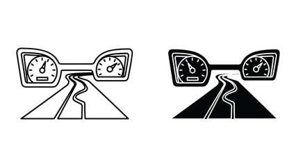 Driving on the road with speedometer and tachometer