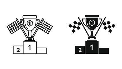 Trophy icon with checkered flag on podium for racing championship