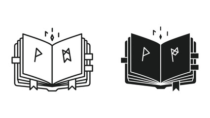 Open book with play button and bookmark icon vector