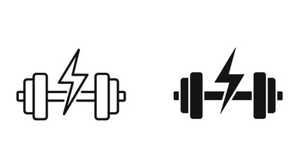Dumbbell with lightning bolt icon set