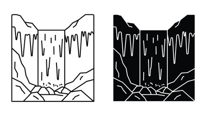 Cave with icicles illustration in black and white