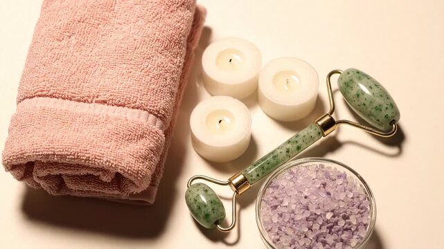 Spa Day Essentials with Jade Roller and Towel.