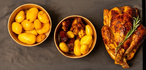 Poulet rôti et salade de pomme de terre
