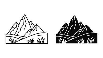 Mountain landscape icon set in different styles