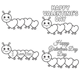 coloring book for Adult. Design for wedding invitations and Valentine's Day of abstract flowers, hearts, envelope, arrow, heart, bird, kiss, butterfly