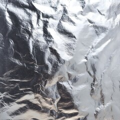 Silver foil texture background with crumpled metallic surface, reflective abstract material
