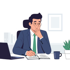 Fototapeta premium Businessman in blue suit thinking.